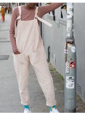 Lucy & Yak Knot-Strap Organic Cotton Cream Denim Overalls Straight leg, L/XL